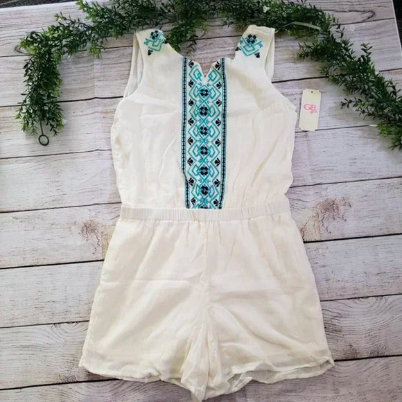 GB GIRLS ivory cream sleeveless embroidered romper XL - Picture 1 of 6